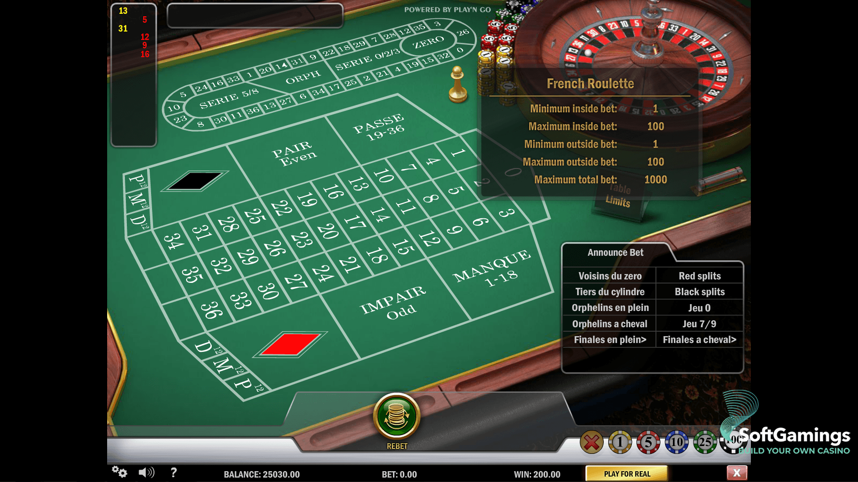 Casino online Ruleta La Partage