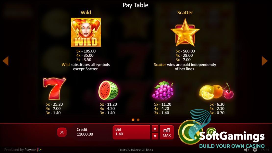 Fruits and Jokers 20 Lines