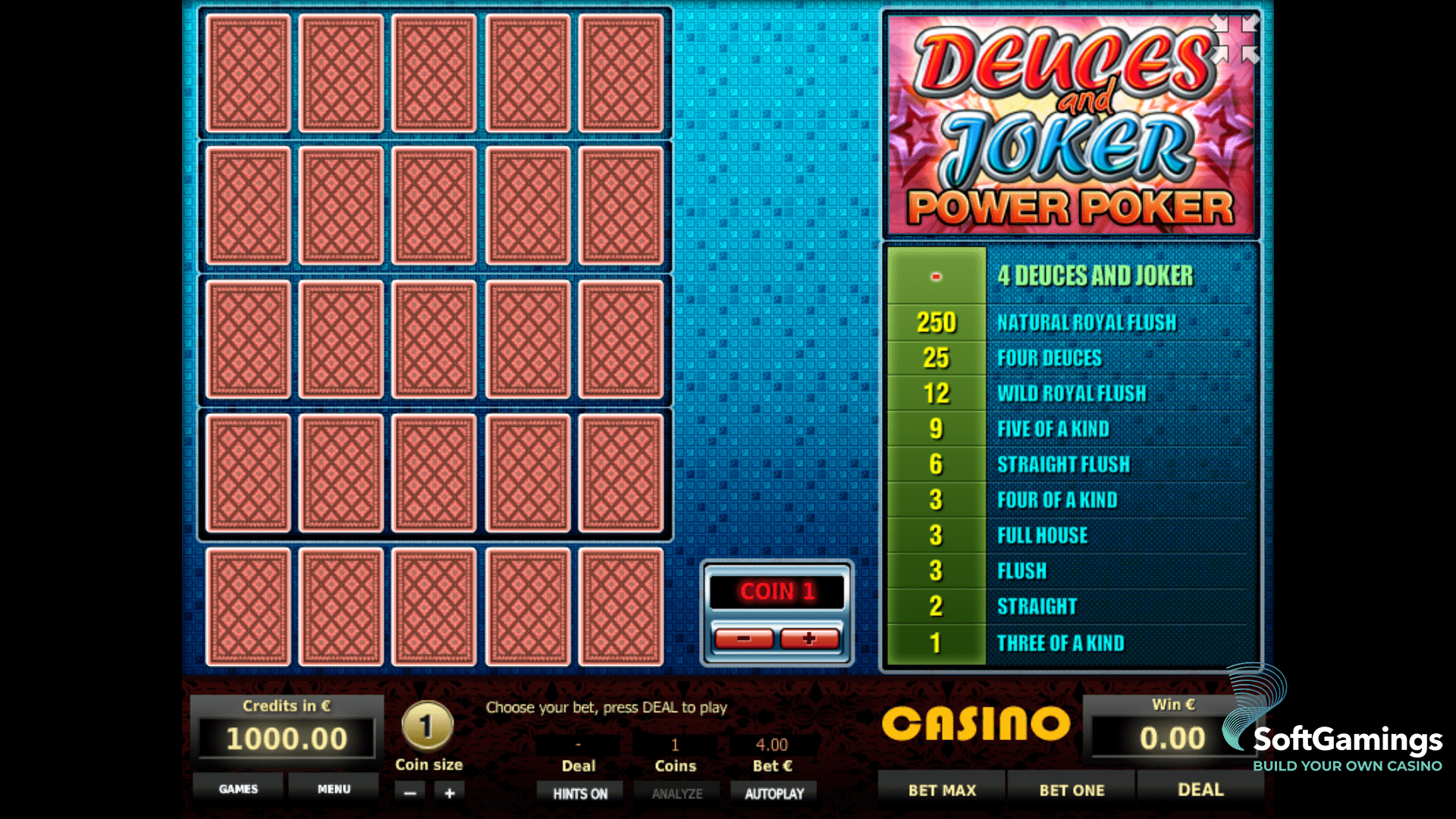 Deuces and Joker Poker 4 Hand